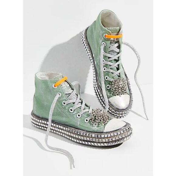 Free People Nan-Ku Couture Cruise Studded High Top Sneaker 40/ 9.5 Spring Mint - Picture 2 of 14